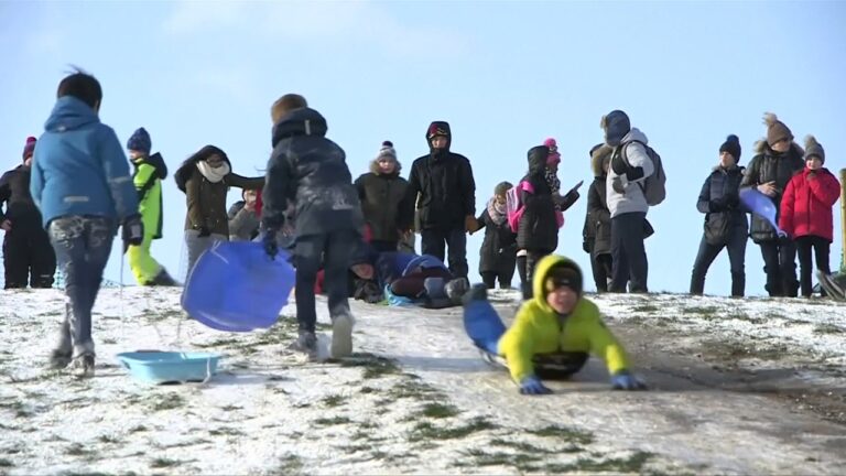 Children in London go sledging during ‘Beast from the East’ snowstorm